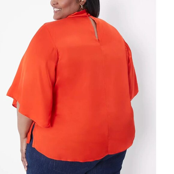 NEW Lane‎ Bryant Women Blouse 18 Red Relaxed Flutter-Sleeve Mock-Neck Top Satin - Picture 16 of 16
